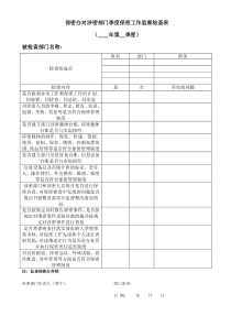 保密办对涉密部门季度保密工作监督检查表