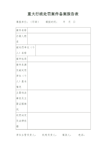 重大行政处罚案件备案报告表