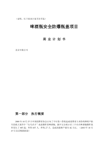 案例8啤酒瓶安全防爆瓶盖项目商业计划书