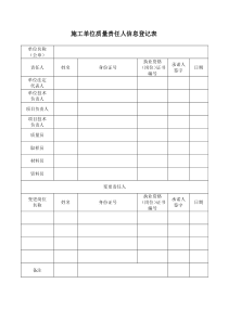 施工单位质量责任人信息登记表