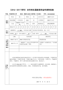 国家奖学金申请审批表