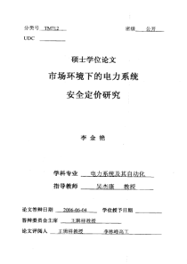 市场环境下的电力系统安全定价研究