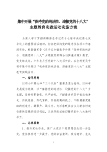 村保持党的纯洁性、迎接党的十八大主题教育实践活动实施方案