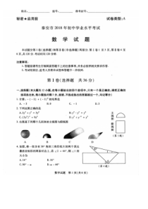 泰安市2018年初中学业水平考试数学试题高清图片