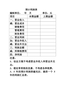 预计利润表