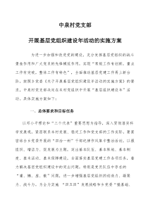 中泉村开展基层党组织建设年活动的实施方案