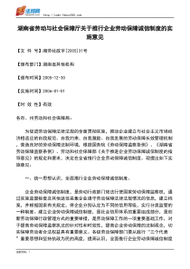 湖南省劳动与社会保障厅关于推行企业劳动保障诚信制度的实施意见