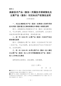 高新技术产品(服务)所属技术领域情况及主要产品(服务)对应知识产权情况说明(参考提纲)