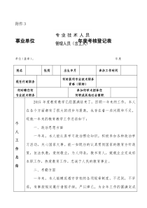 2015教师事业单位工作人员年度考核登记表