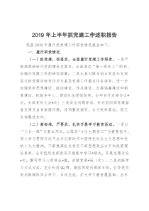 2019年上半年抓党建工作述职报告