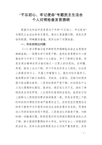 X县委常委班子成员不忘初心牢记使命专题民主生活会对照检查材料及发言提纲