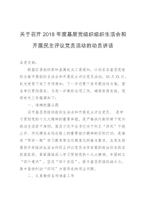 关于召开2018年度基层党组织组织生活会和开展民主评议党员活动的动员讲话2