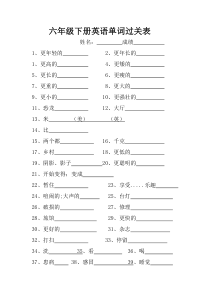 新版PEP六年级下册英语单词、句型过关表