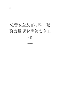 党管安全发言材料凝聚力量强化党管安全工作对党忠诚的发言材料