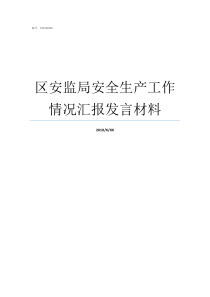 区安监局安全生产工作情况汇报发言材料安全生产管理局