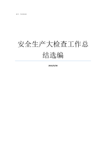 安全生产大检查工作总结选编安全生产大检查工作开展情况