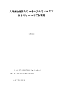 人寿保险有限公司xx中心支公司2019年工作总结与2020年工作谋划