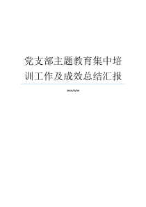 党支部主题教育集中培训工作及成效总结汇报党支部工作成效