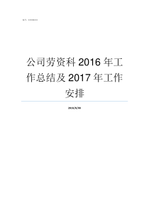 公司劳资科2016年工作总结及2017年工作安排劳资科在哪