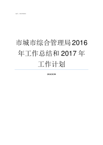 市城市综合管理局2016年工作总结和2017年工作计划