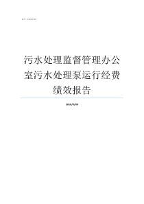 污水处理监督管理办公室污水处理泵运行经费绩效报告污水处理工艺