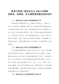 推动社会主义核心价值观进教材、进课堂、进头脑取得进展成效说明报告