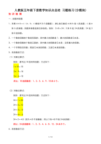 人教版五年级下册数学知识点总结-习题练习(分模块)