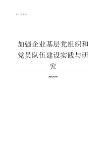 加强企业基层党组织和党员队伍建设实践与研究加强基层党组织的建设的意