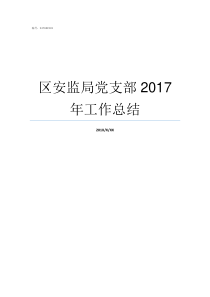 区安监局党支部2017年工作总结