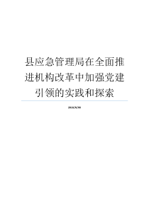 县应急管理局在全面推进机构改革中加强党建引领的实践和探索深化改革机构改革