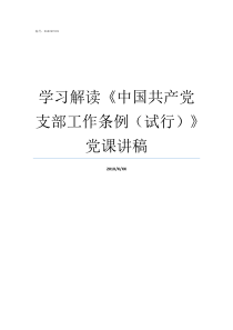 学习解读中国共产党支部工作条例试行党课讲稿