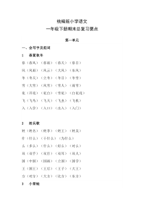 统编版小学语文一年级下册期末总复习要点