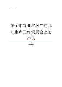 在全市农业农村当前几项重点工作调度会上的讲话