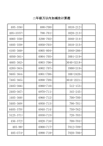 二年级万以内加减法计算题