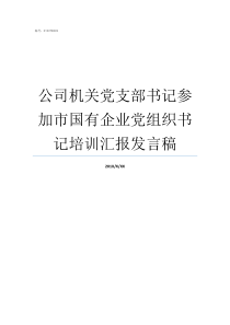 公司机关党支部书记参加市国有企业党组织书记培训汇报发言稿