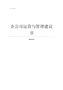 企公司运营与管理建议书运营管理建议