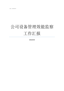 公司设备管理效能监察工作汇报