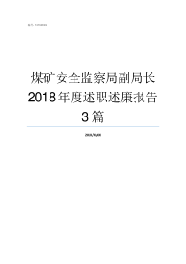 煤矿安全监察局副局长2018年度述职述廉报告3篇