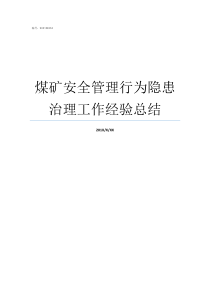 煤矿安全管理行为隐患治理工作经验总结煤矿重大隐患有哪些