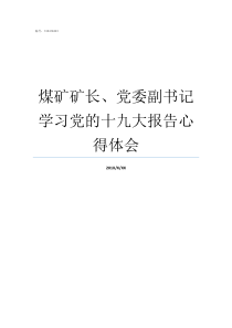 煤矿矿长党委副书记学习党的十九大报告心得体会红庆梁煤矿矿长是谁