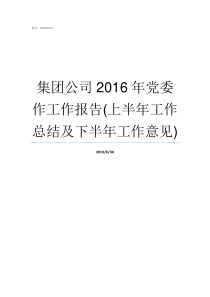 集团公司2016年党委作工作报告上半年工作总结及下半年工作意见