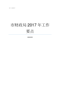 市财政局2017年工作要点