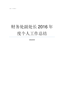 财务处副处长2016年度个人工作总结财务处副处长能不能双肩挑