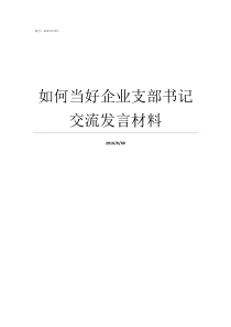 如何当好企业支部书记交流发言材料新形势下如何当好党支部书记