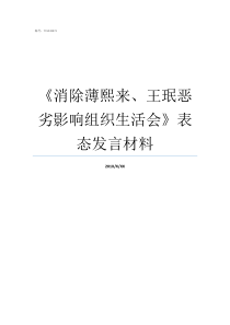 消除薄熙来王珉恶劣影响组织生活会表态发言材料