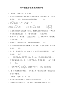 人教版六年级数学下册期末测试卷及答案