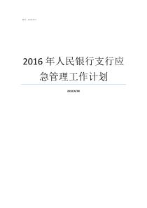 2016年人民银行支行应急管理工作计划