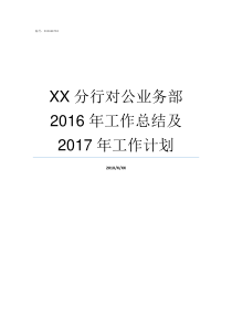 XX分行对公业务部2016年工作总结及2017年工作计划公XX正