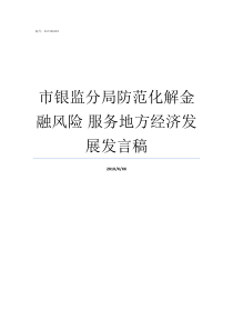 市银监分局防范化解金融风险nbsp服务地方经济发展发言稿银监局与银监分局待遇