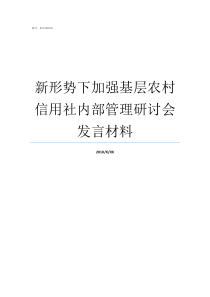 新形势下加强基层农村信用社内部管理研讨会发言材料